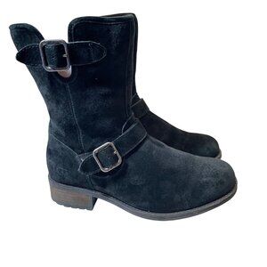 Ugg Black Suede Mid-Calf Buckle Boots Womens Size 8